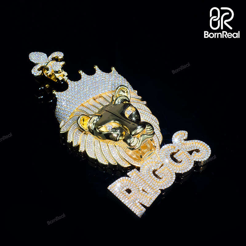 Custom Moissanite King Crown Lion Gold Pendant