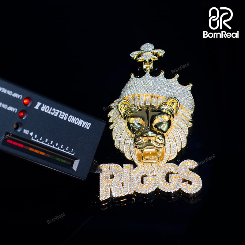 Custom Moissanite King Crown Lion Gold Pendant