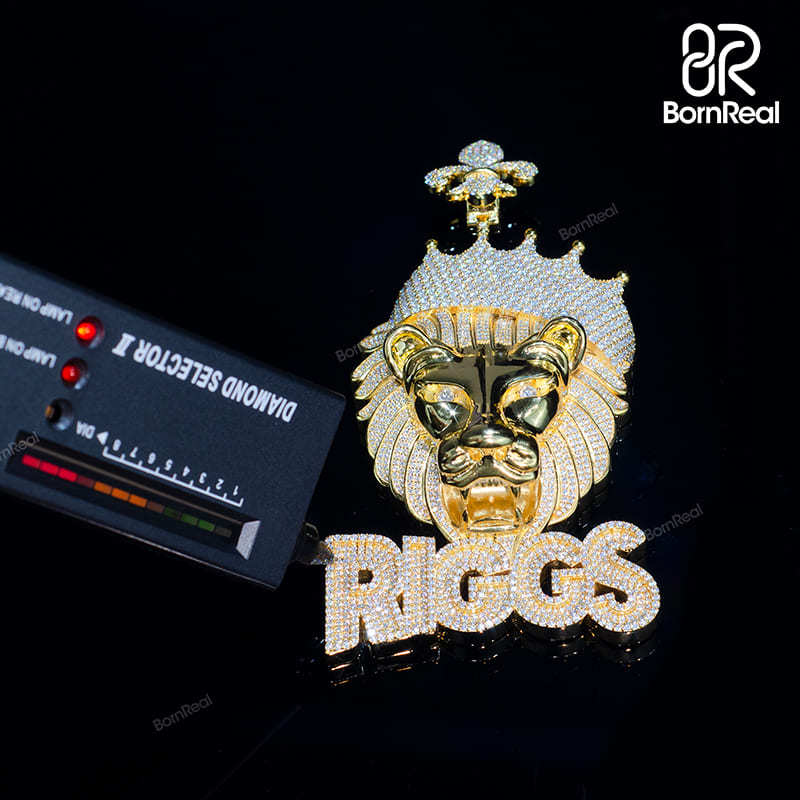 Custom Moissanite King Crown Lion Gold Pendant