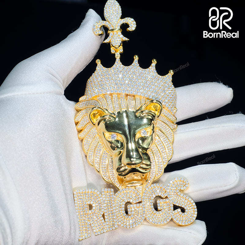 Custom Moissanite King Crown Lion Gold Pendant