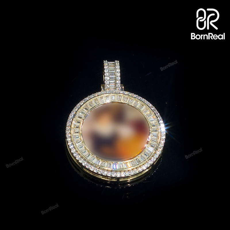 Custom Moissanite Mini Round Photo Pendant