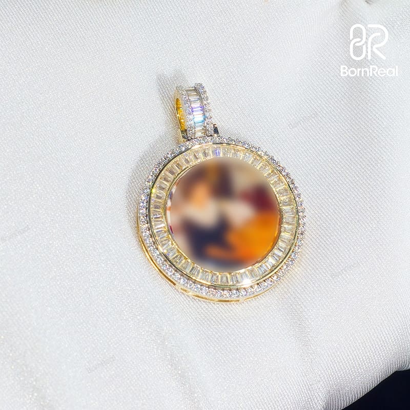 Custom Moissanite Mini Round Photo Pendant