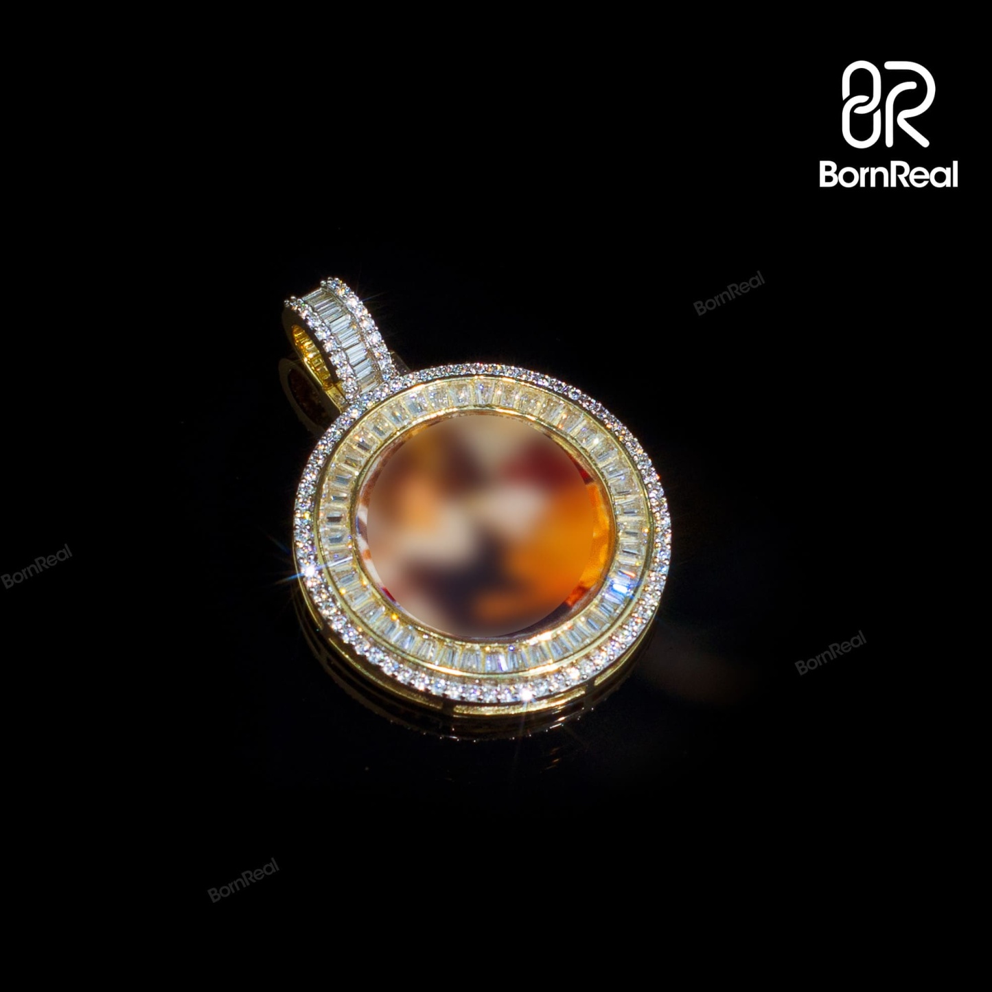 Custom Moissanite Mini Round Photo Pendant