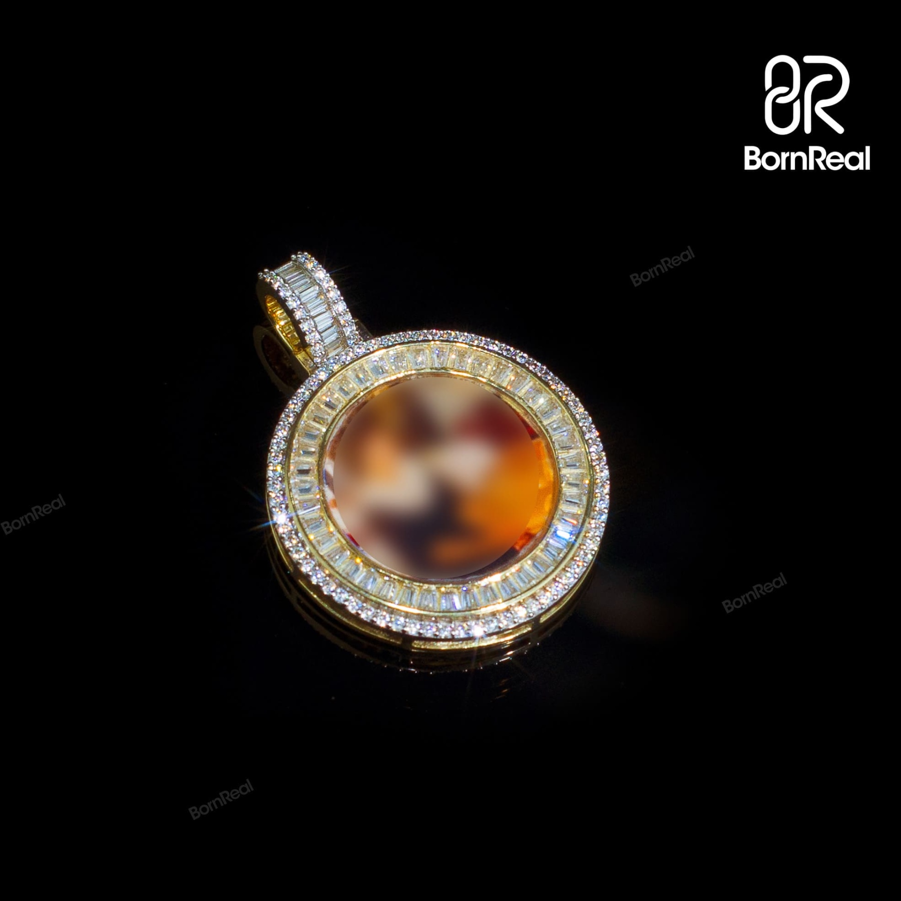 Custom Moissanite Mini Round Photo Pendant