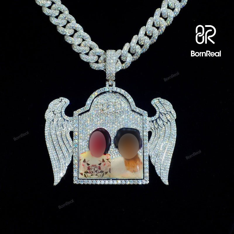 Custom Moissanite Wings DIY Photo Chain Hip Hop Memory Picture Pendant