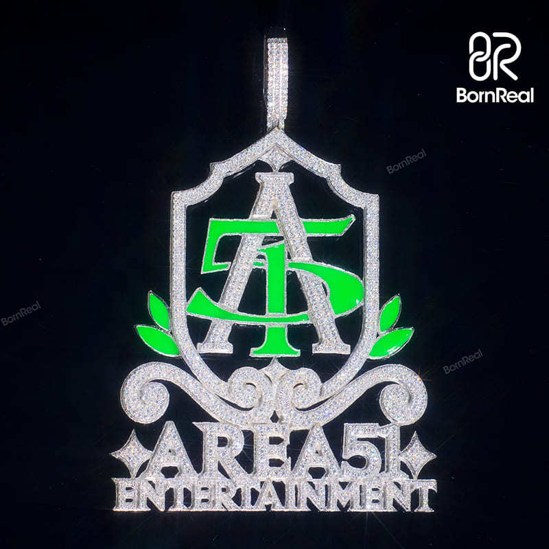 Custom Moissanite Enamel 925 Silver Iced Diamond Logo Pendant