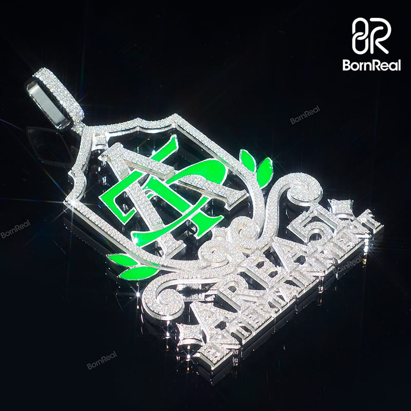 Custom Moissanite Enamel 925 Silver Iced Diamond Logo Pendant