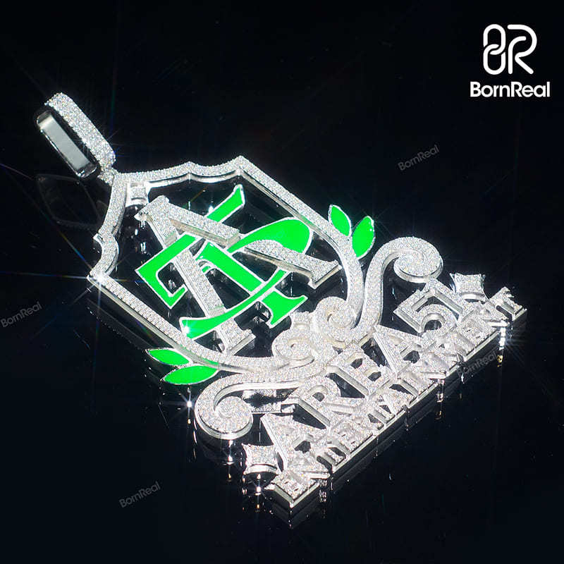 Custom Moissanite Enamel 925 Silver Iced Diamond Logo Pendant