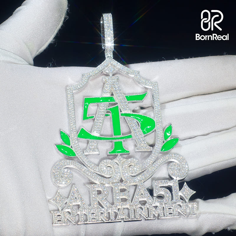 Custom Moissanite Enamel 925 Silver Iced Diamond Logo Pendant
