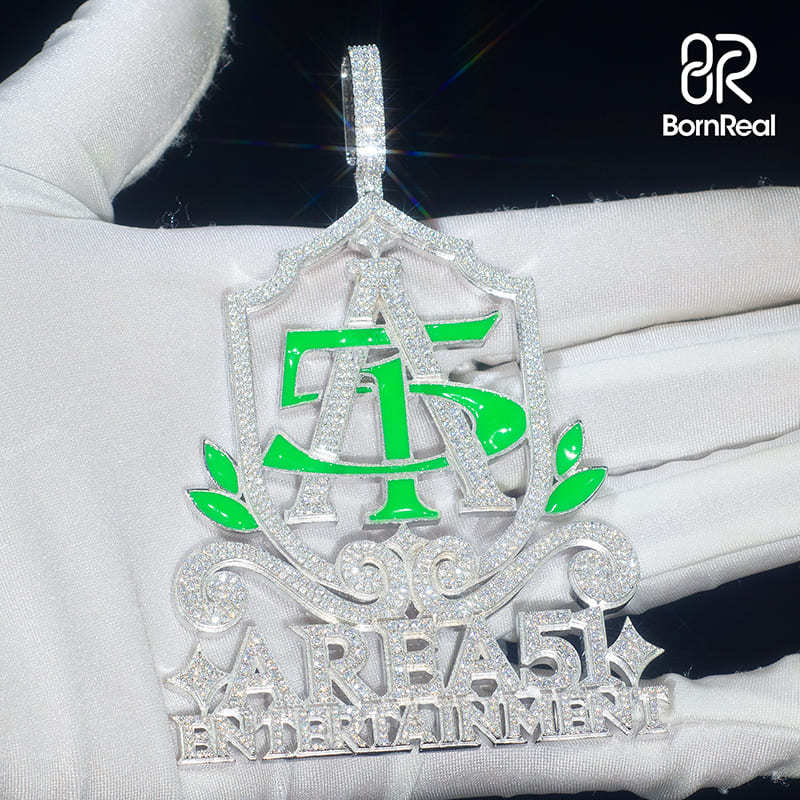 Custom Moissanite Enamel 925 Silver Iced Diamond Logo Pendant