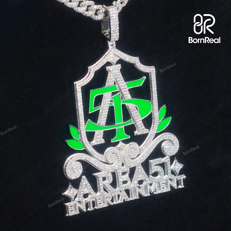 Custom Moissanite Enamel 925 Silver Iced Diamond Logo Pendant