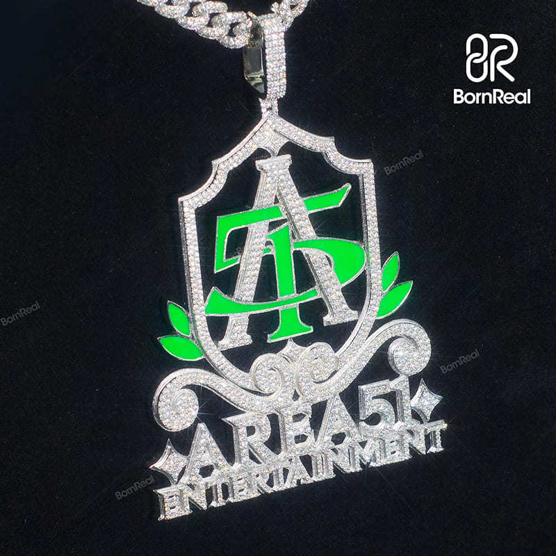 Custom Moissanite Enamel 925 Silver Iced Diamond Logo Pendant