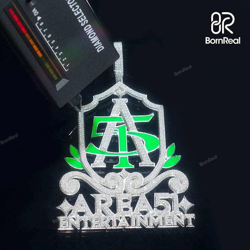 Custom Moissanite Enamel 925 Silver Iced Diamond Logo Pendant