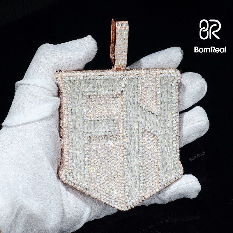 Custom Baguette Mix Moissanite Chain Hip Hop Logo Pendant For Men