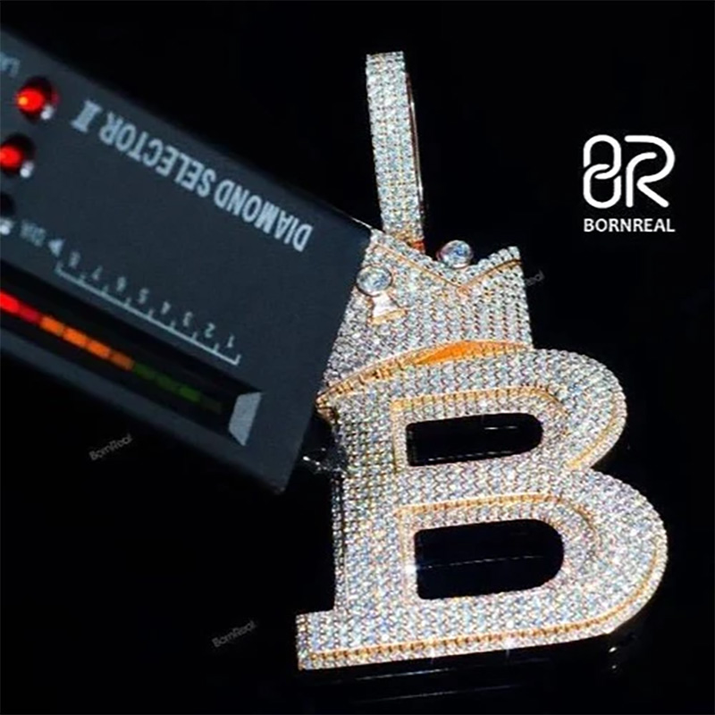 Custom Moissanite Crown Letter "B" Pendant