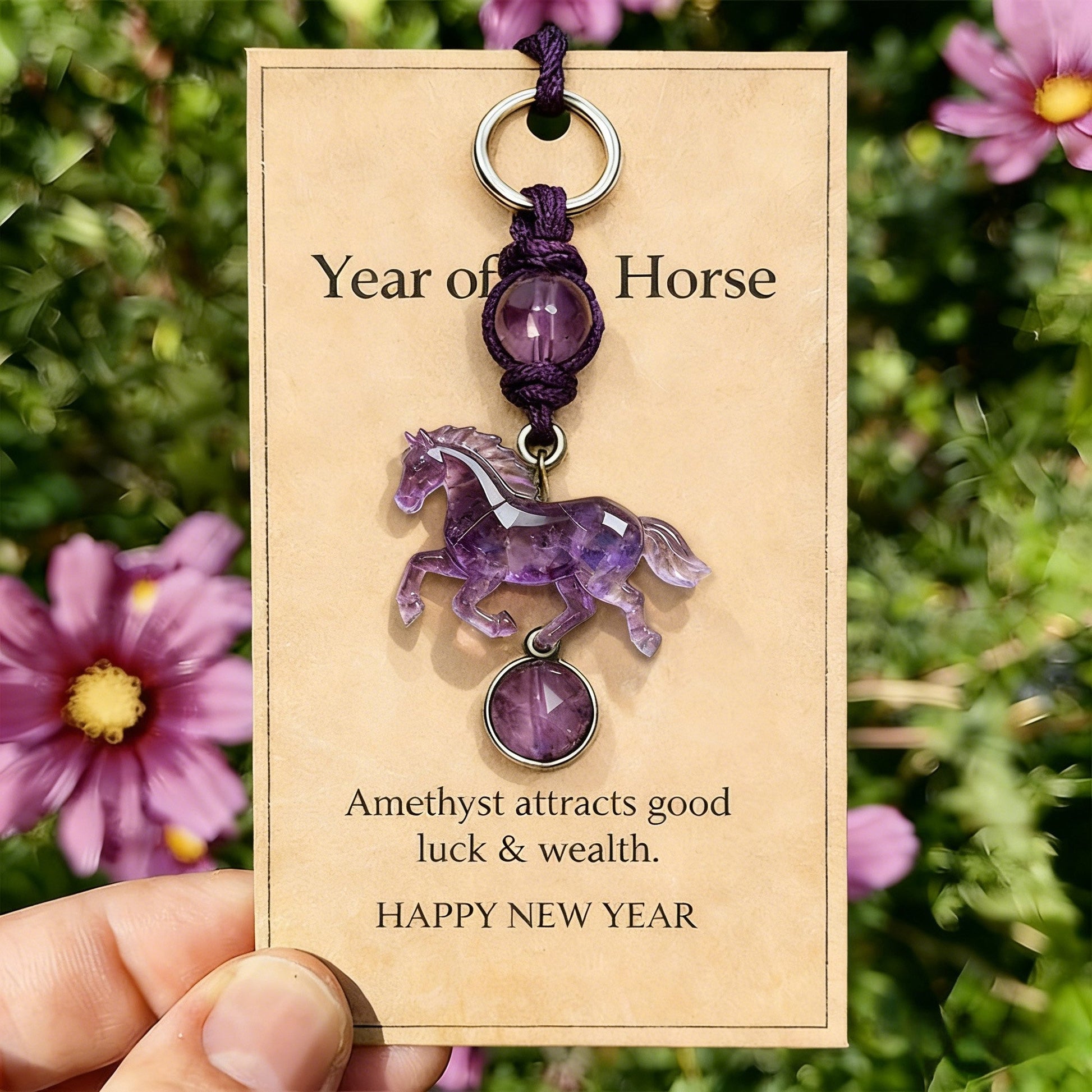 Lucky Amethyst Crystal Horse Keychain —✨ A Symbol of Wisdom & Success