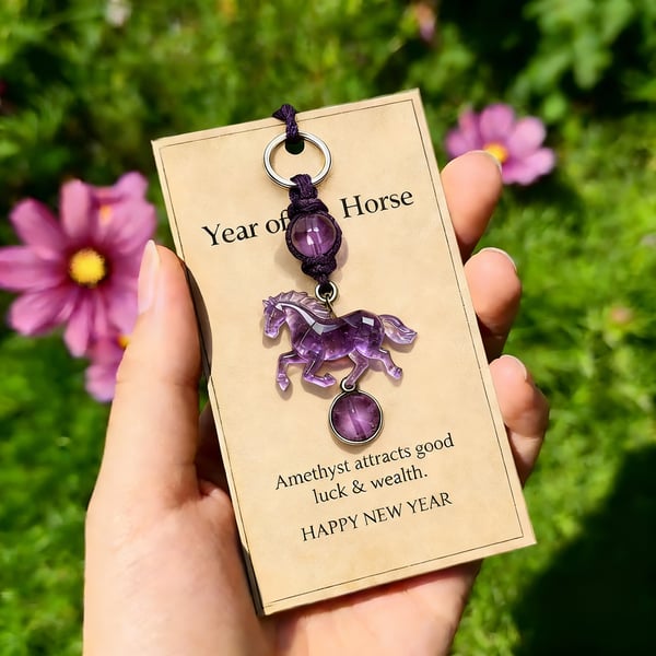 Lucky Amethyst Crystal Horse Keychain —✨ A Symbol of Wisdom & Success