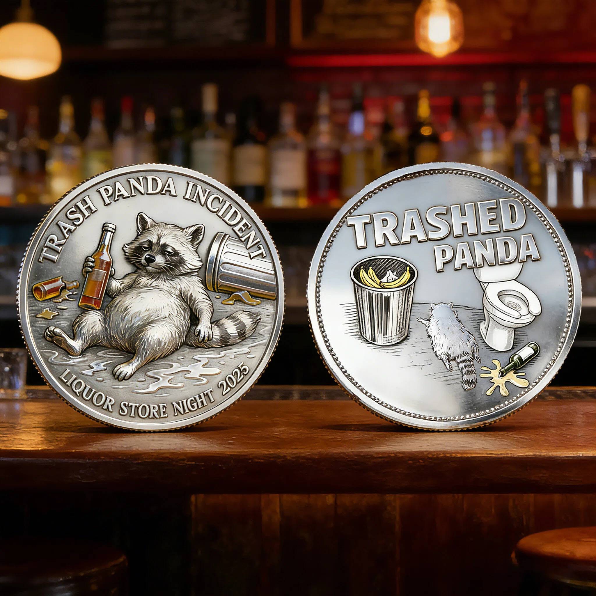 Funny Drunk Raccoon Challenge Coin