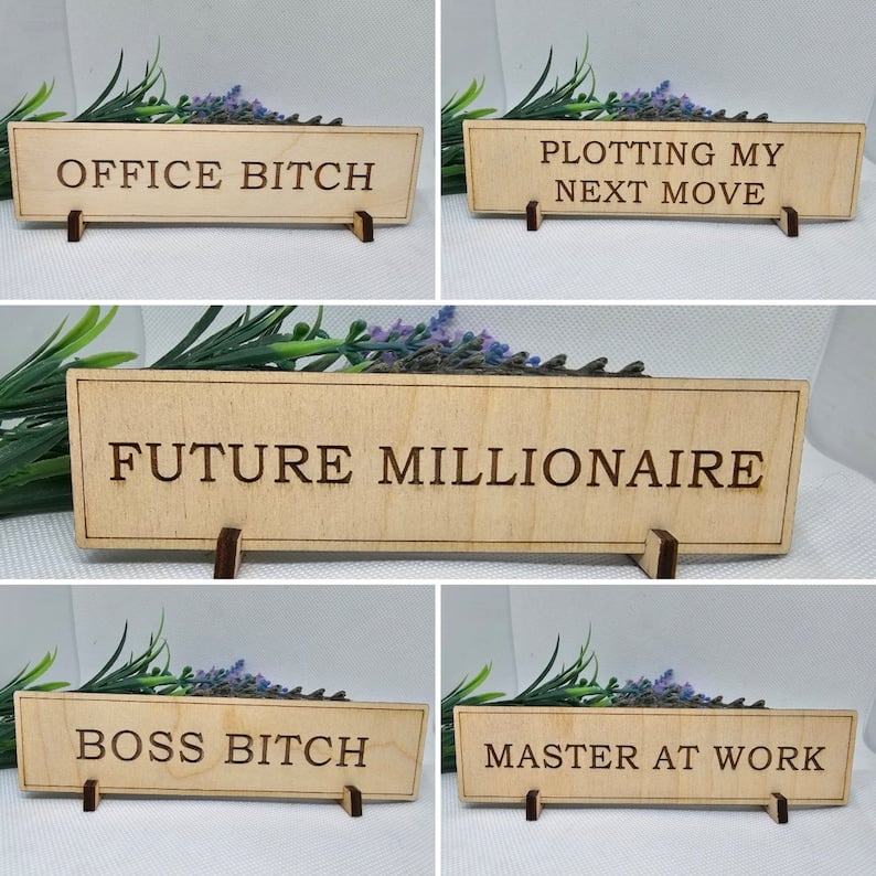 Wooden Desk Sign Desk Name Plate Funny Slogan Gift Office image 2