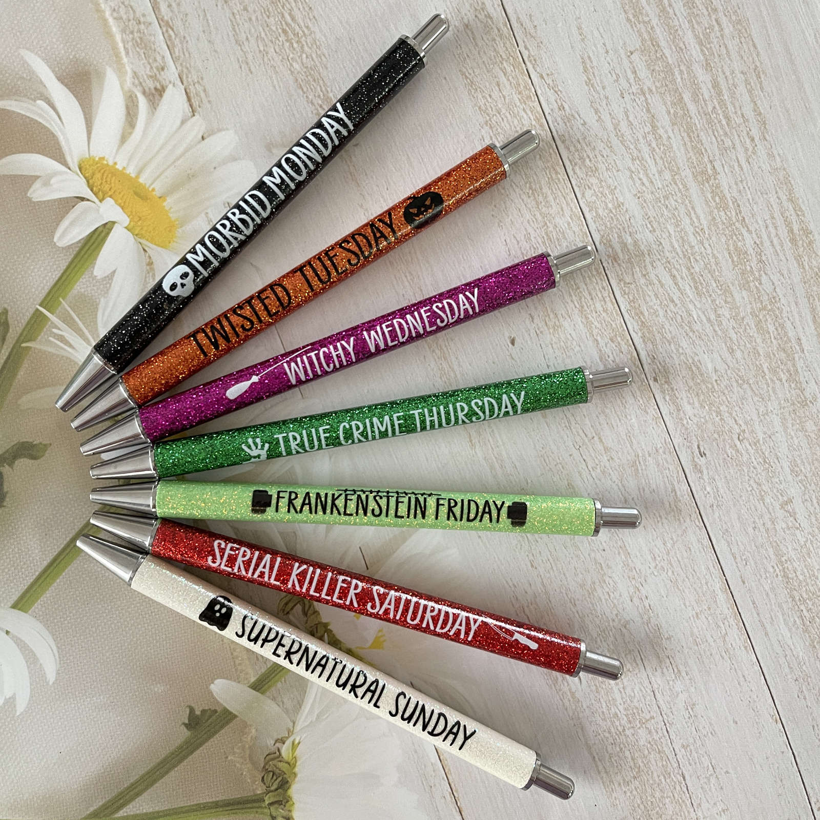 7 Pcs Colored Glitter Pen Set for Halloween