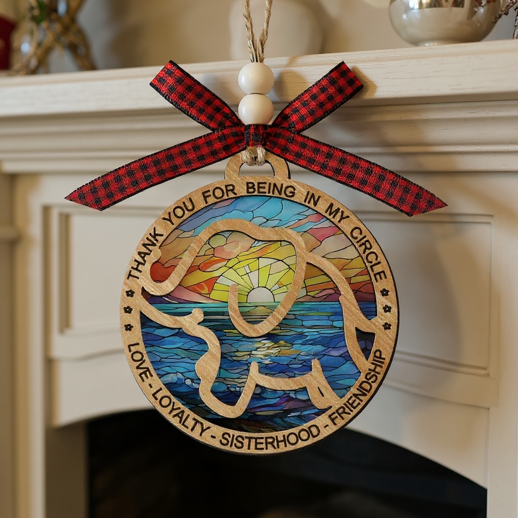 “Thank You for Being in My Circle” Wooden Elephant Ornament