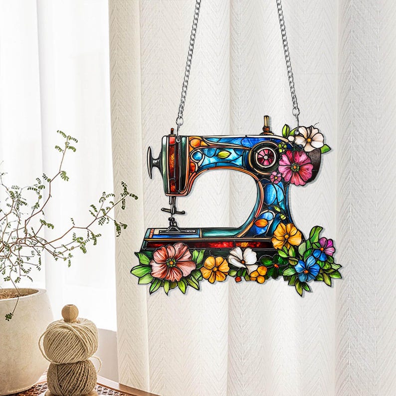 Cute Sewing Machine Suncatcher Ornament