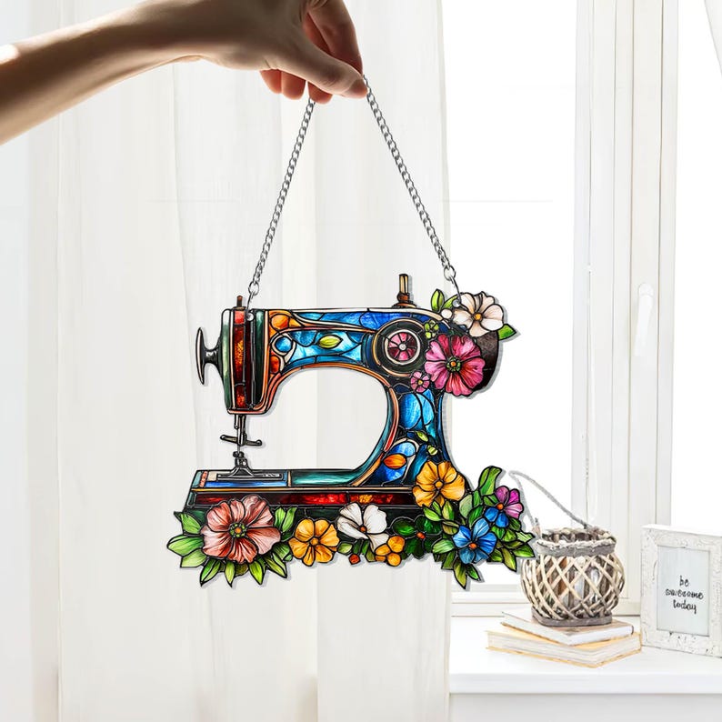 Cute Sewing Machine Suncatcher Ornament