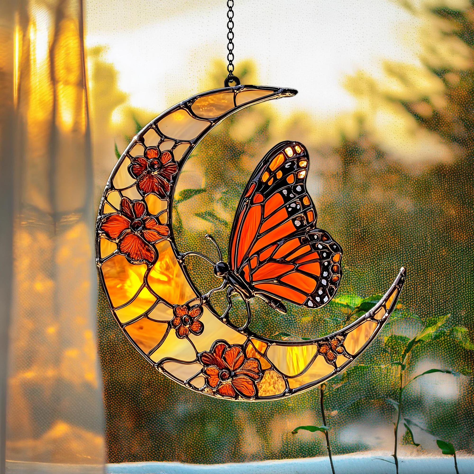 🦋🌸Monarch Butterfly and Floral Moon Suncatcher