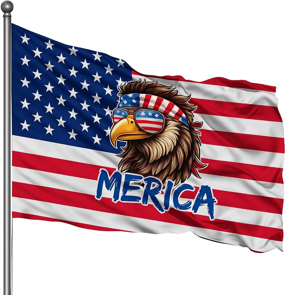 Merica Bald Eagle American Flag 3x5 Wall Decor Banner