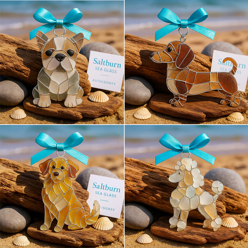 🌊 Handmade Sea Glass Dog Ornament