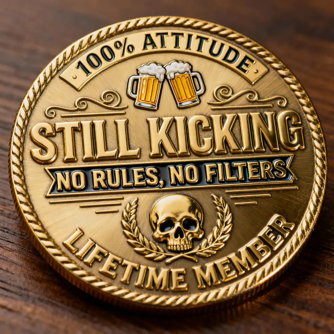 🥃🔥 “Old Fuckers Club / Still Kicking” Gold-Tone Commemorative Coin