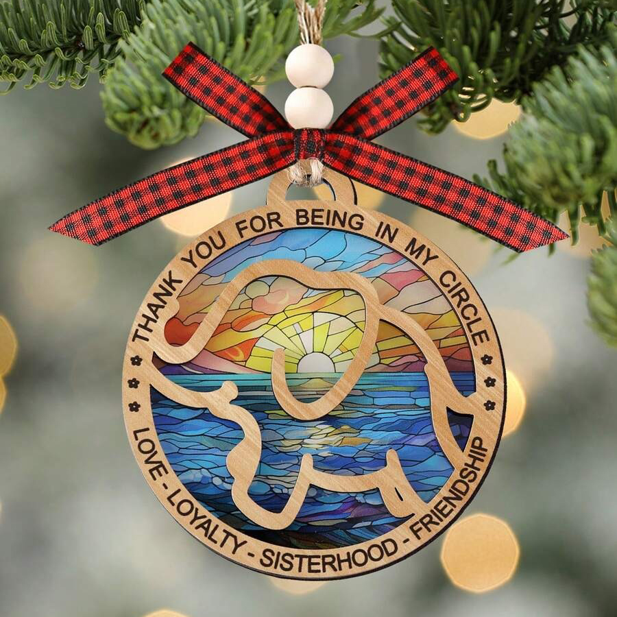 “Thank You for Being in My Circle” Wooden Elephant Ornament