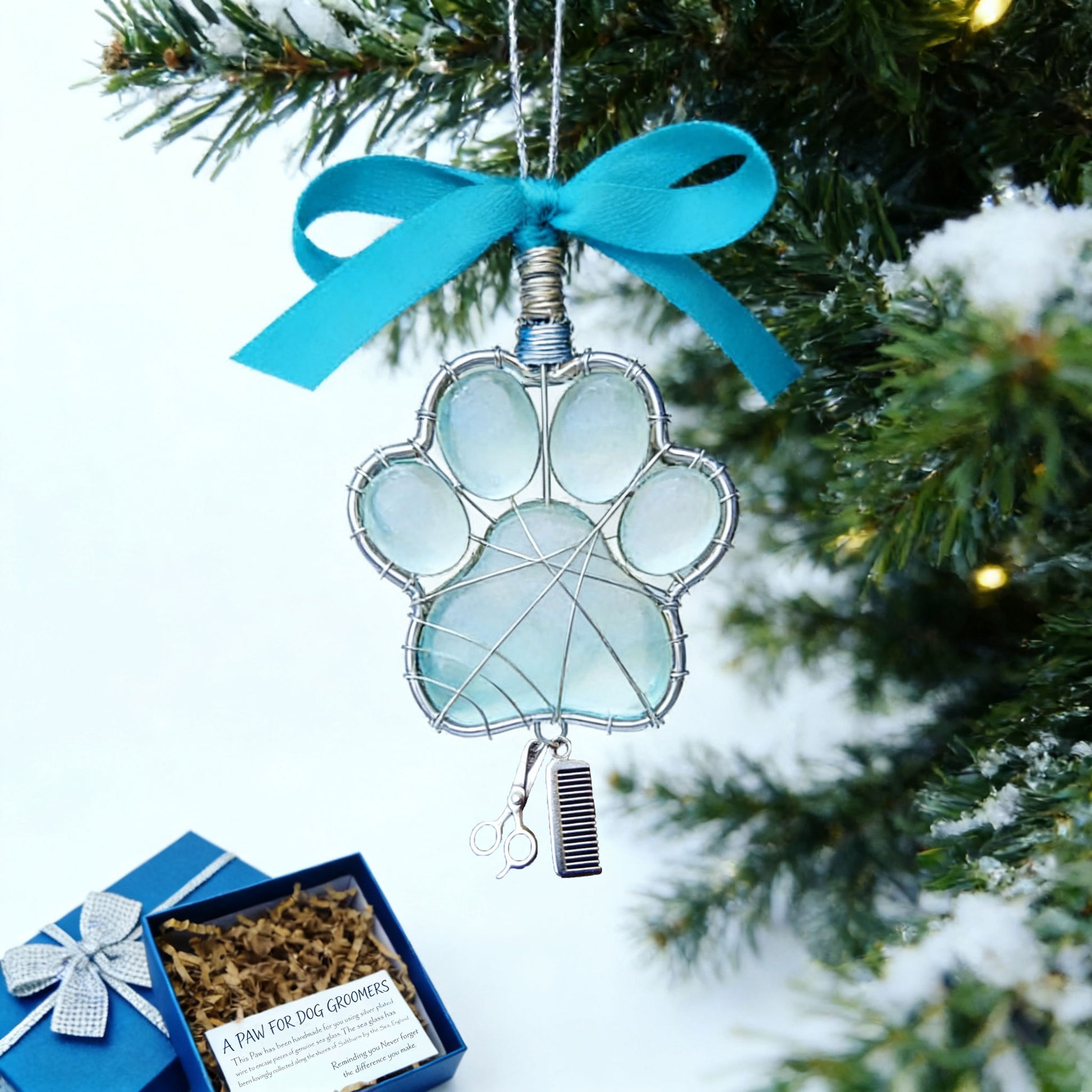 Sea Glass Paw Ornament for Dog Groomers