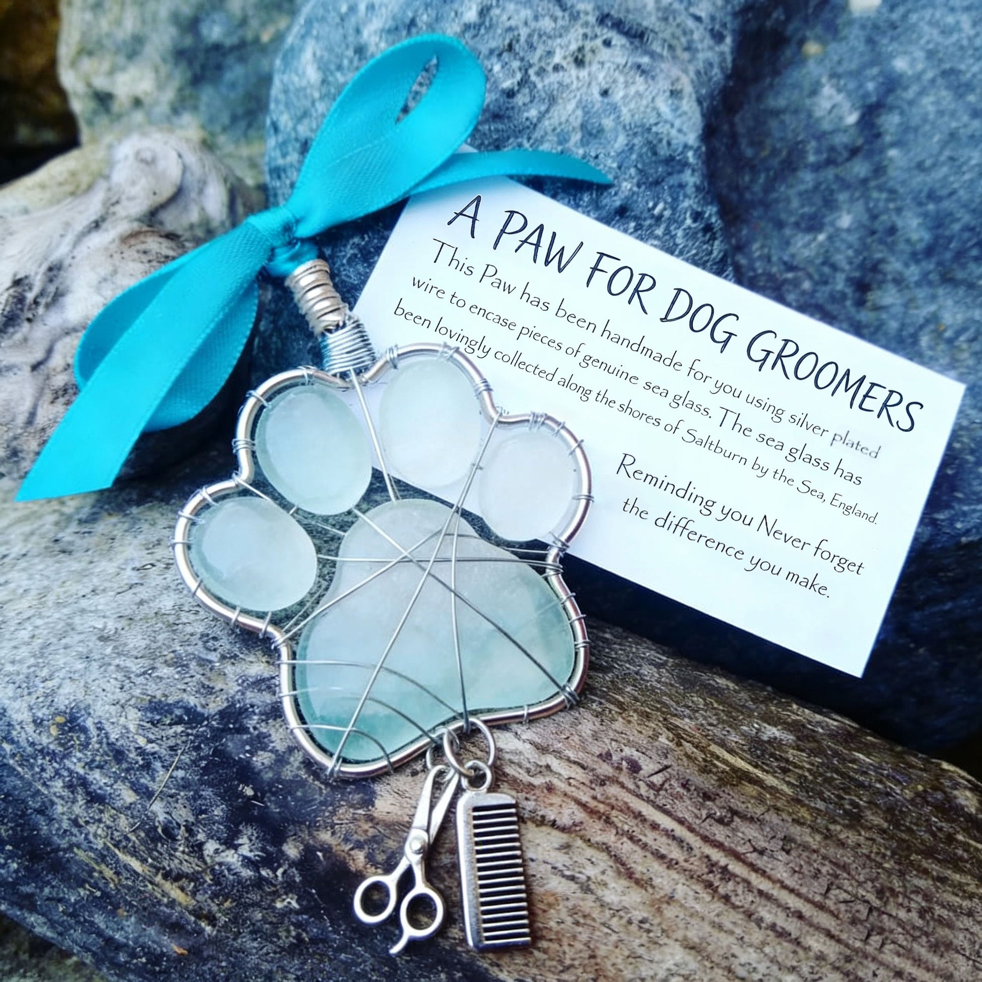 Sea Glass Paw Ornament for Dog Groomers