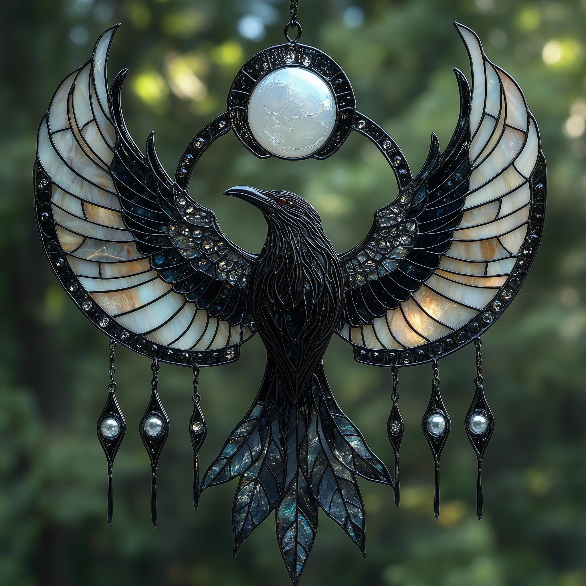 Crescent Moon Raven Acrylic Suncatcher
