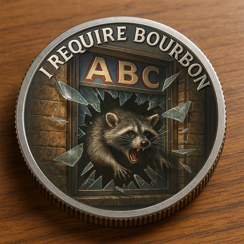 Funny Drunk Raccoon Challenge Coin