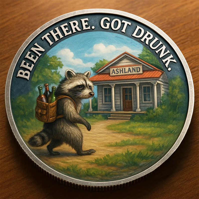 Funny Drunk Raccoon Challenge Coin