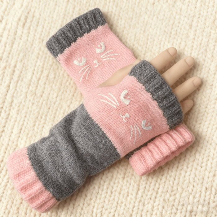 Women’s Cat Fingerless Winter Gloves