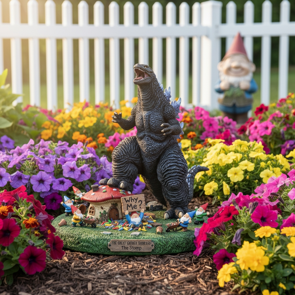 🎁The Great Garden Rampage: Giant Kaiju vs. Gnomes Statue | Hilarious Lawn Decor & Prank Gift