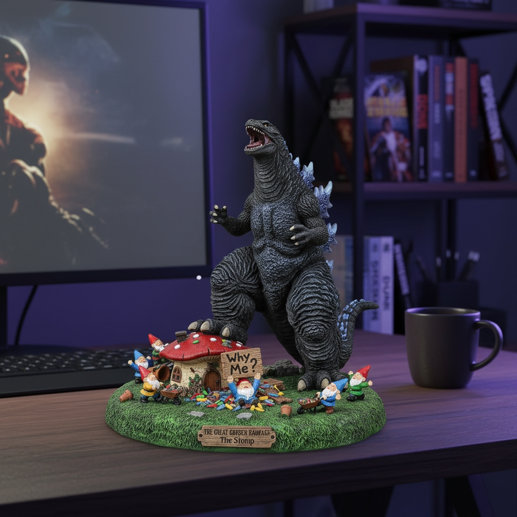 🎁The Great Garden Rampage: Giant Kaiju vs. Gnomes Statue | Hilarious Lawn Decor & Prank Gift