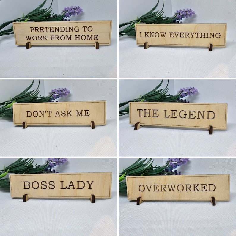 Wooden Desk Sign Desk Name Plate Funny Slogan Gift Office image 1
