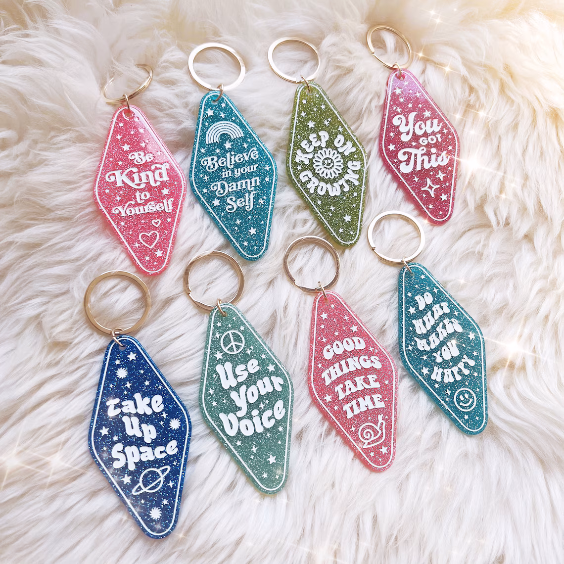 Positive Affirmation Glitter Motel Keychain