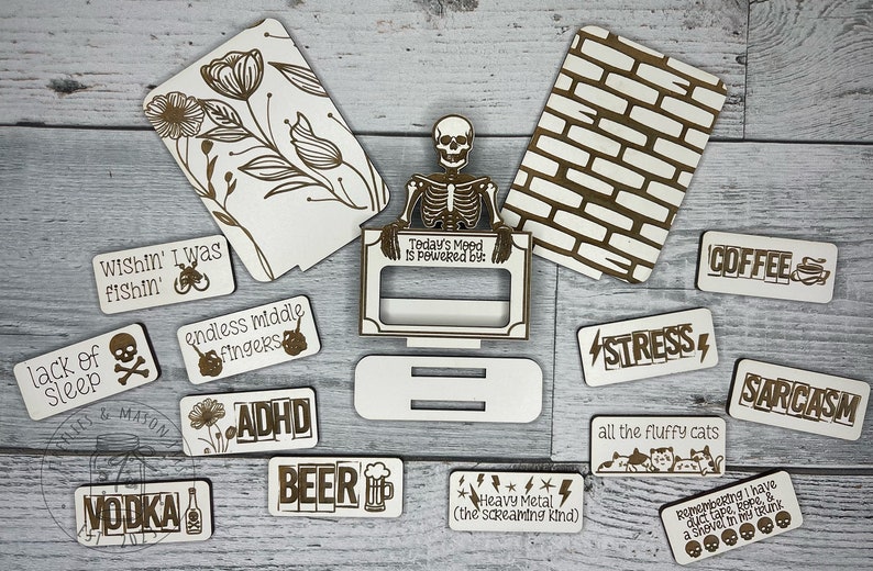 Hilarious Desk Sign, Dark Humor Mood Shelf Sitter, Todays Mood is Powered by Endless Middle Fingers, Funny Desk Sign with Mood Add-ons image 8