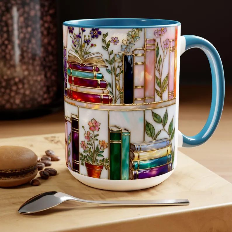☕Floral Bookshelf Mug