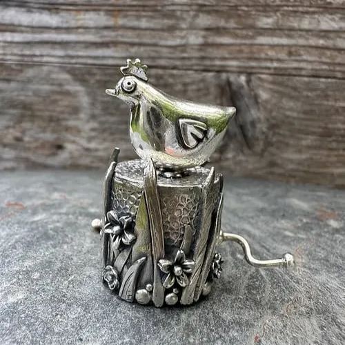 ✨2025 New Arrival🐔 Handcrafted Silver Clay Automata – The Funny Silver Chicken Toy 🐔