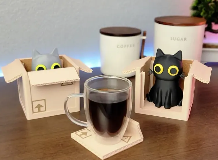 3D 打印可爱猫咪盒式杯垫套装
