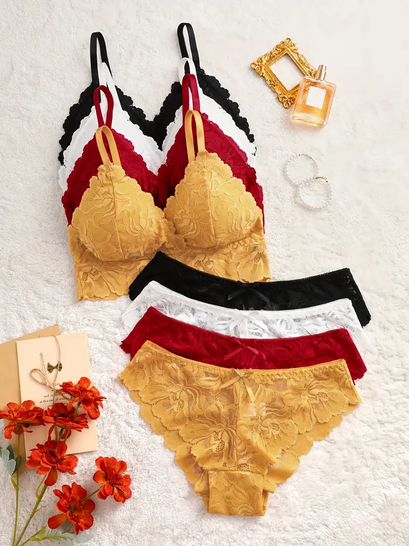 Lace scarias decorated with bra and underwear, romantic and sexy bra underwear suits