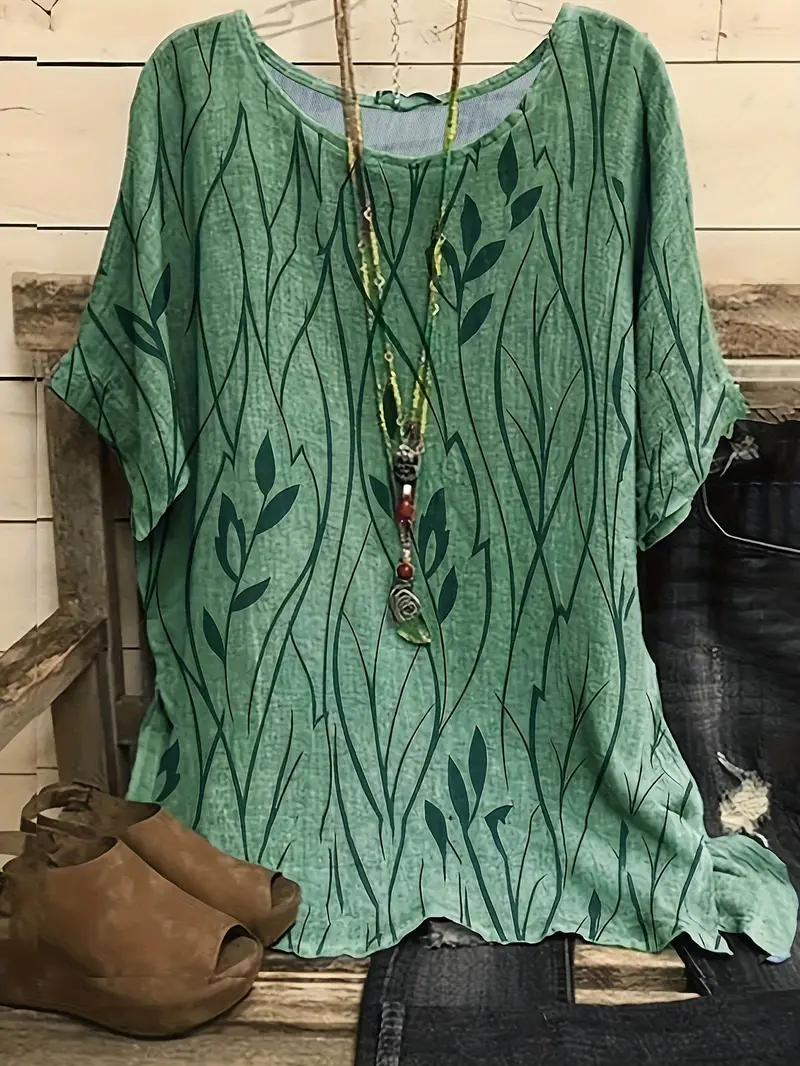 Floral T-shirt for women - stretch knitted fabric, unique casual design, comfortable and easy to clean