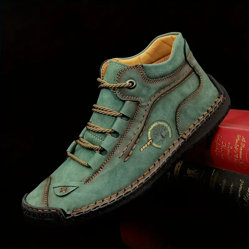 mens vintage stitched lace up boots comfortable casual ankle chukka boots for work office dress outdoor 2