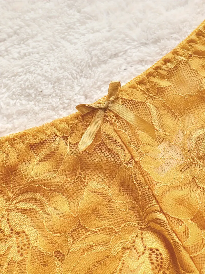 4pcs solid floral lace scallop trim bra & panty, romantic & sexy bra & bow decor matching panties lingerie set, women's lingerie & underwear mixed color 3